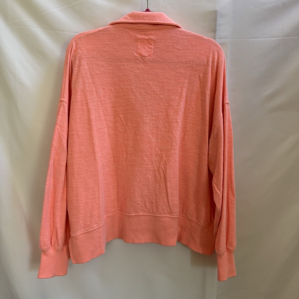 Aerie Polo Sweatshirt Women's L Coral Pink Slub Knit V-Neck Relaxed Athleisure - Picture 3 of 10